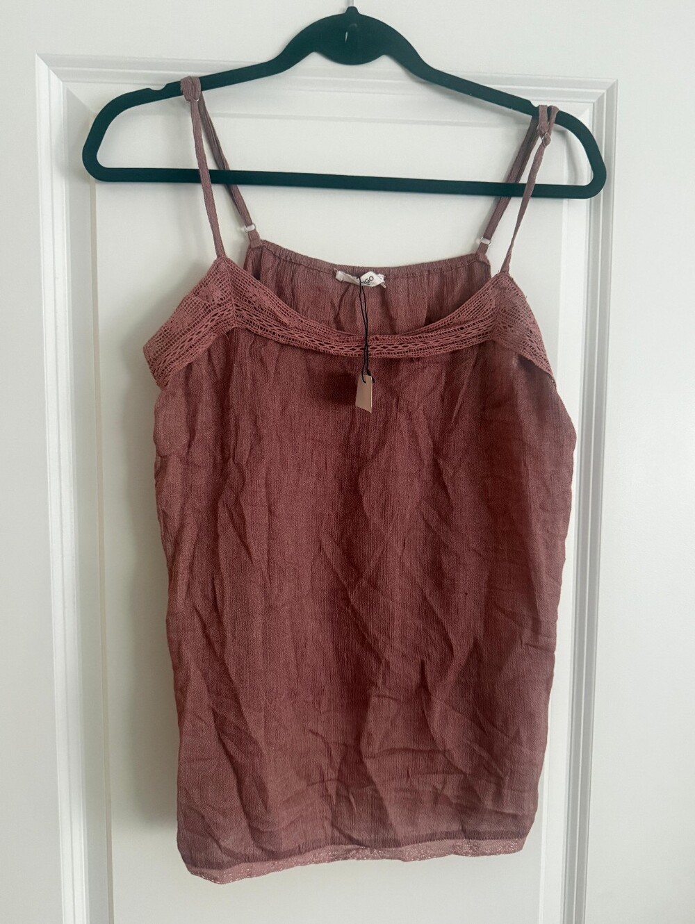 Mango Dusty Rose Crochet-Trim Spaghetti Strap Camisole Top